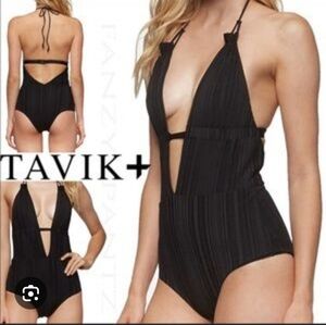 TAVIK Emme One Piece Halter Top Swimsuit Sz Small Black